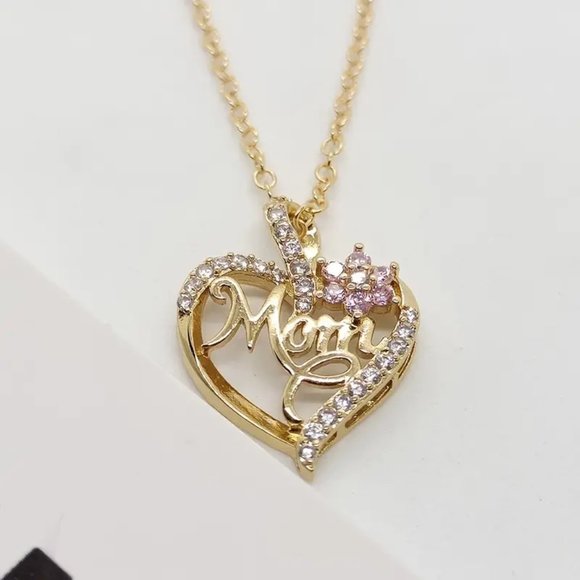 Jewelry - Heart and Flower MOM Necklace, Mother's Day Gifts